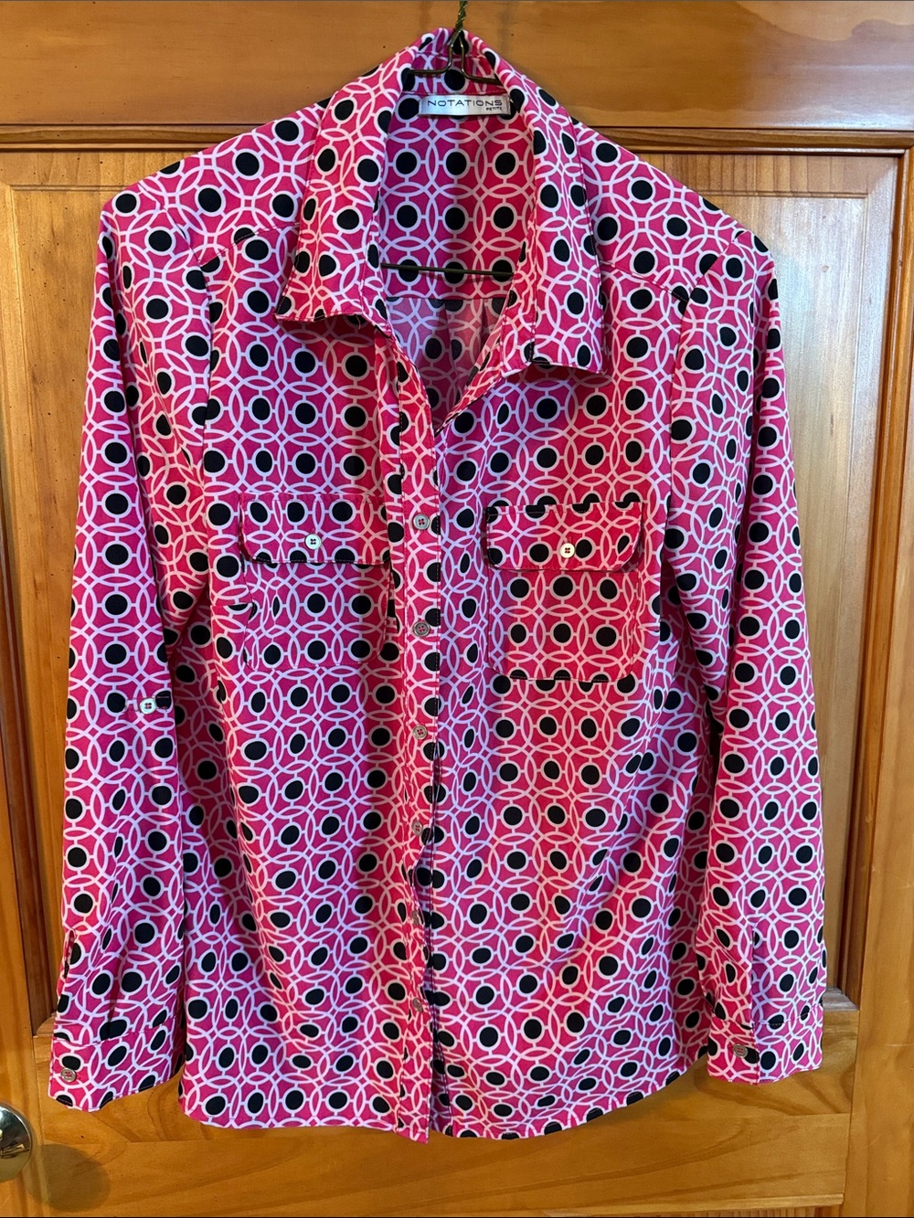 Notations Hot Pink Geometric Print Button-Down